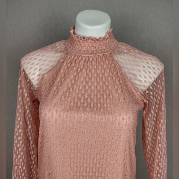 Nina Leonard Lace Mockneck Trapeze Long Sleeve Dress in Blush Size Small - Picture 11 of 16